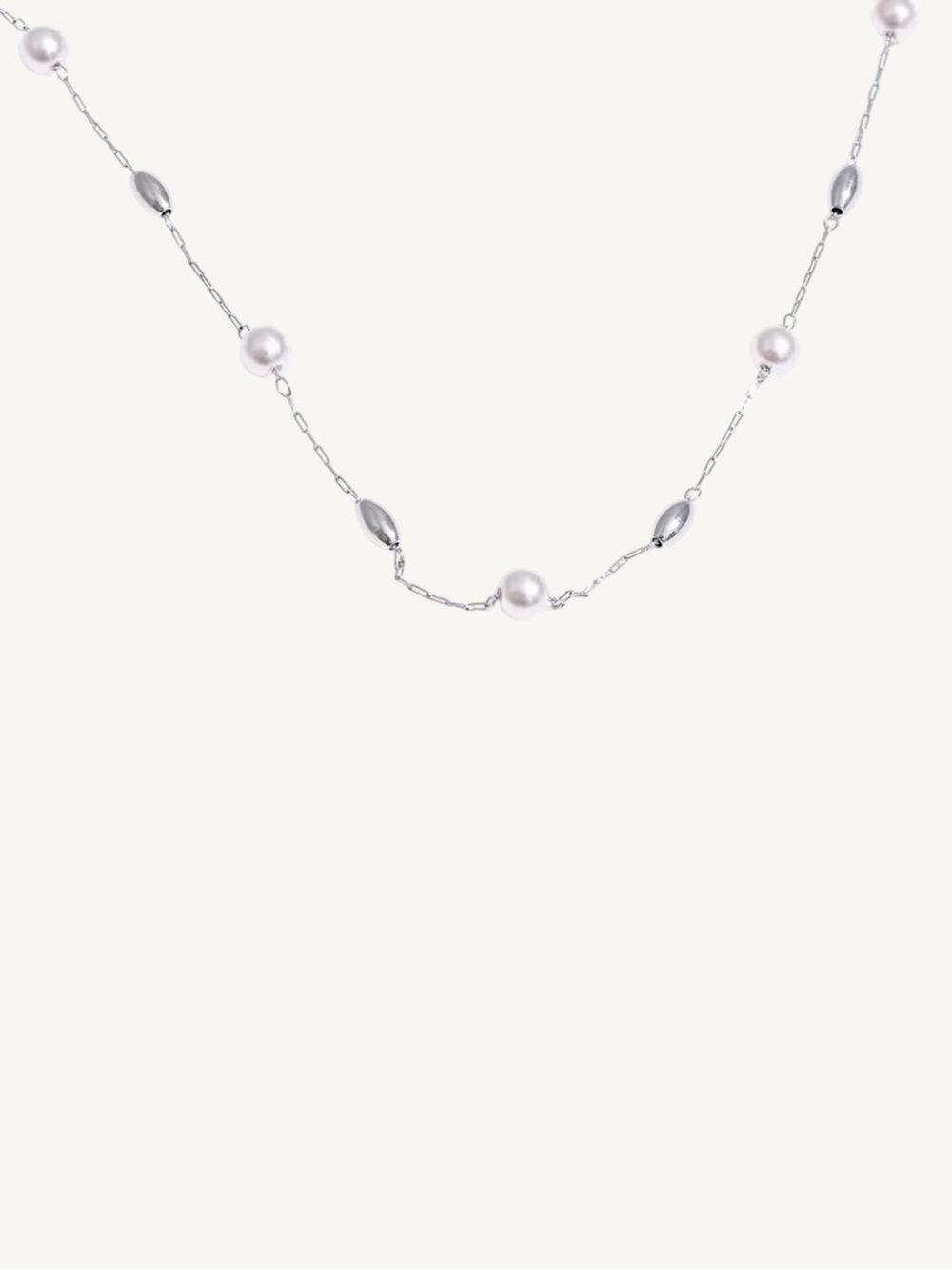 Silver Pearl Station Dainty Necklace Stainless Steel Dainty Layering 16”